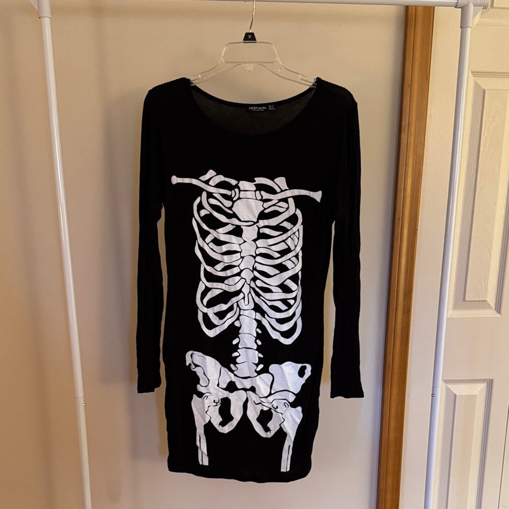 Nasty Gal Black Dress with White Skeleton Design